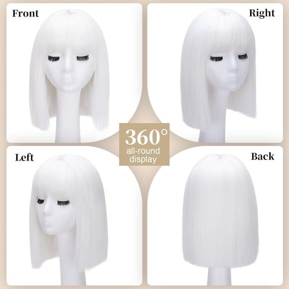 💫 Women White Short Bob Wigs Straight Natural Pretty Party Cosplay Daily - Picture 2 of 7